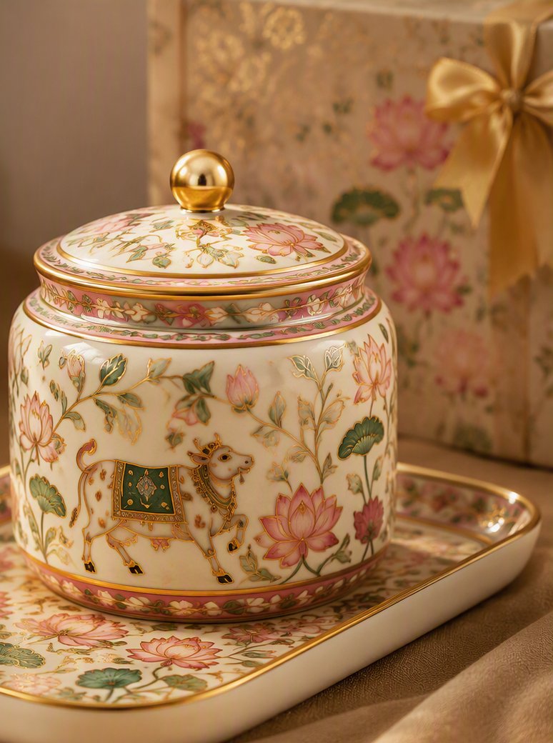 Pichwai Dry Fruit Jar & Tray Set — return gift by AA Gifts