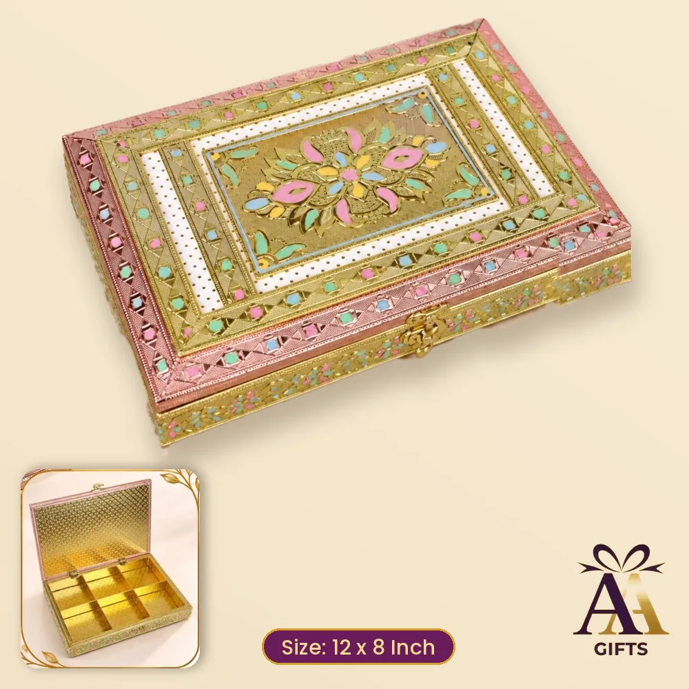 12x8 Pink Mina Dry Fruit Box - pink wooden dry fruit box, 12 x 8 Inch, for corporate gifts and festive hampers