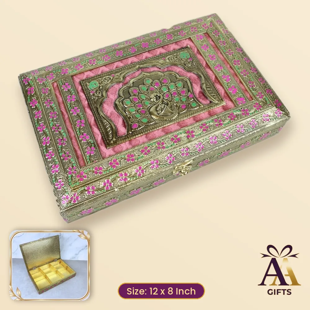 12x8 Pink Velvet Mina Dry Fruit Box - pink wooden dry fruit box, 12 x 8 Inch, for corporate gifts and festive hampers