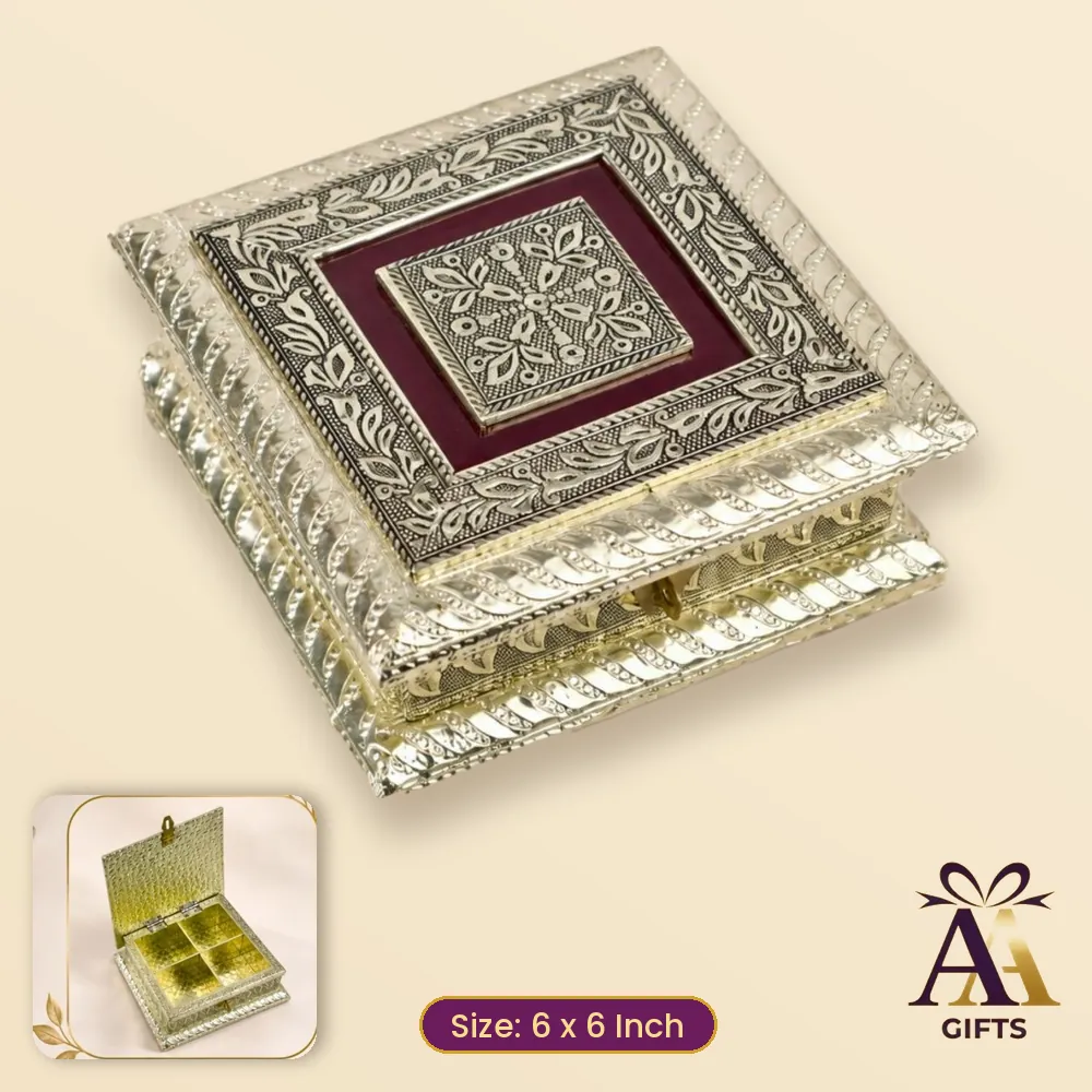 6x6 J.Ox Maroon Meva Dry Fruit Box - maroon wooden dry fruit box, 6 x 6 Inch, for corporate gifts and festive hampers