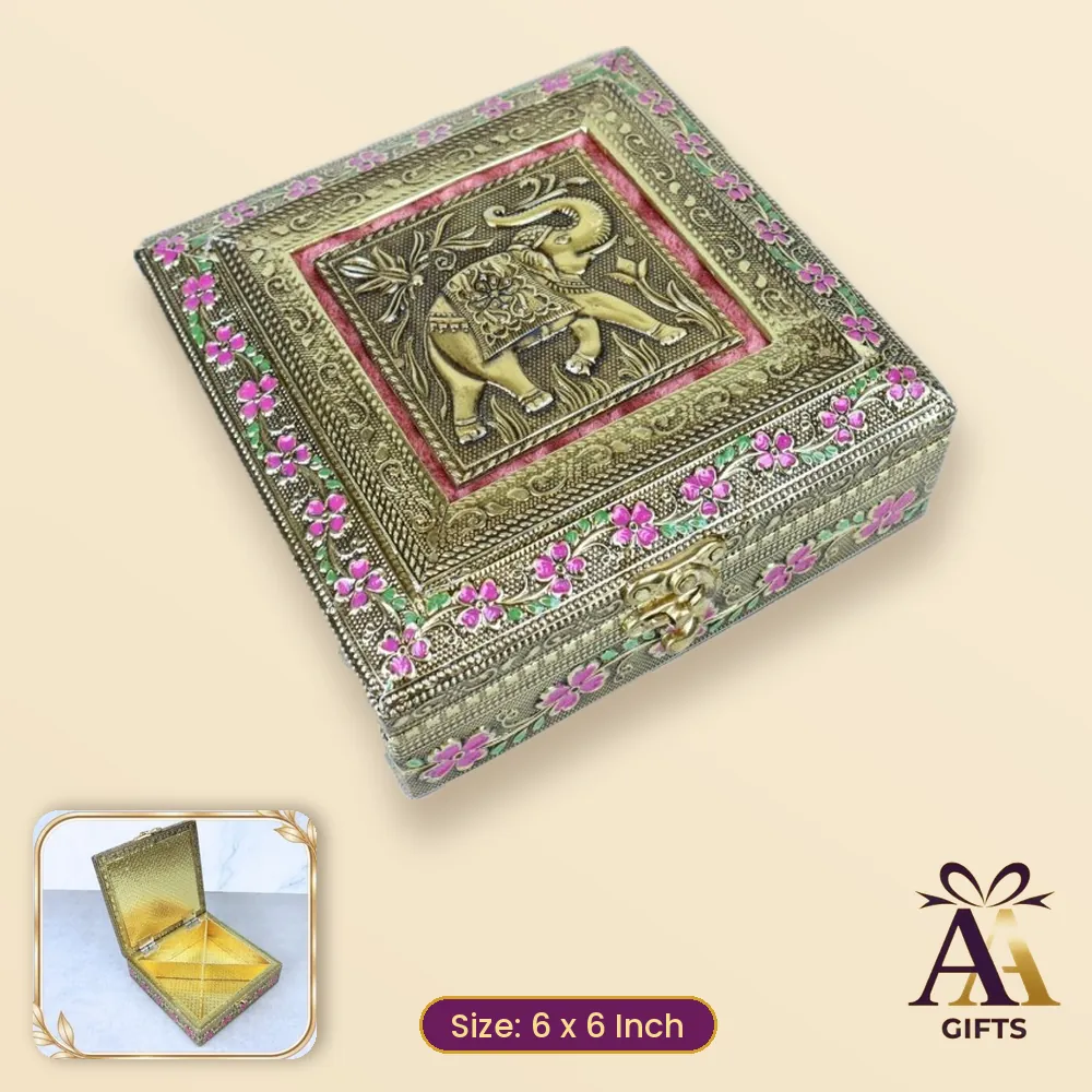 6x6 Pink Velvet Mina Dry Fruit Box - pink wooden dry fruit box, 6 x 6 Inch, for corporate gifts and festive hampers