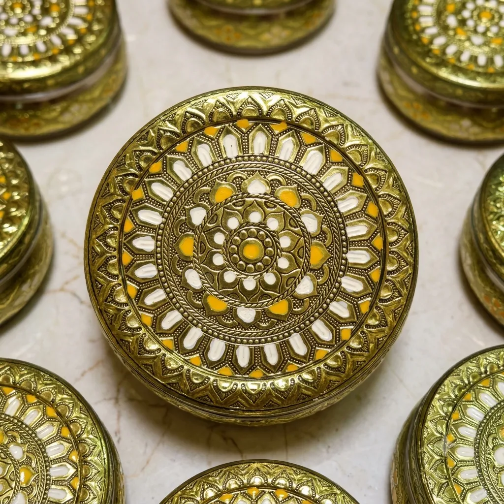 Meenakari decorative storage box for wedding and pooja return gifts in Chennai